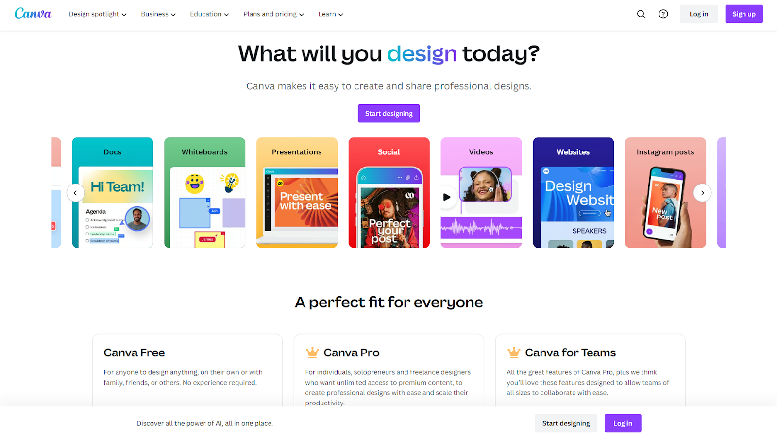 Canva homepage