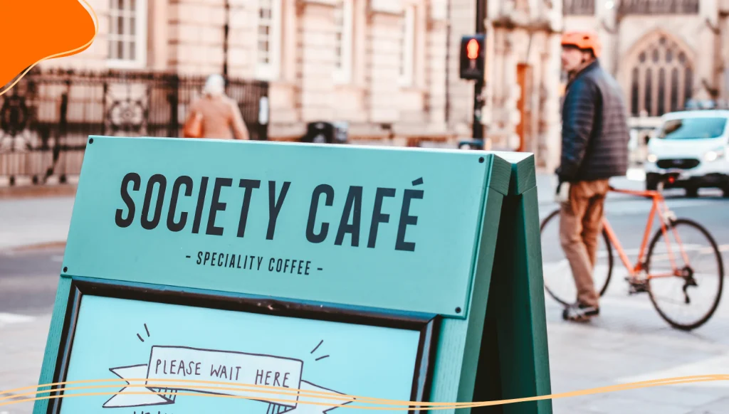 Typeface on a sign advertising a cafe