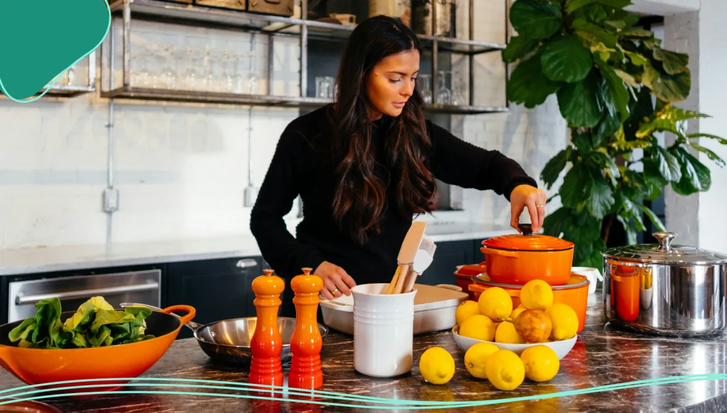 A young woman working with ingredients in a kitchen