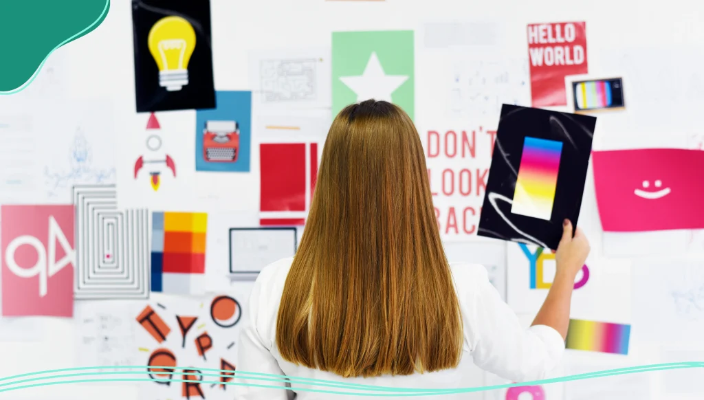 Woman looking at a strategy information board 